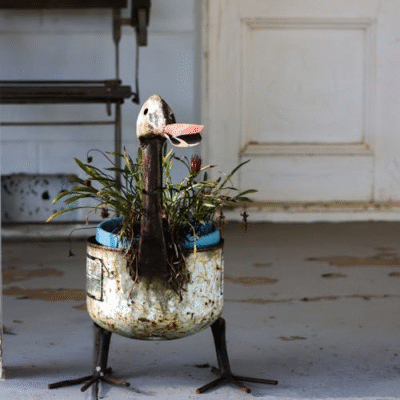 Recycled Metal Planter Duck